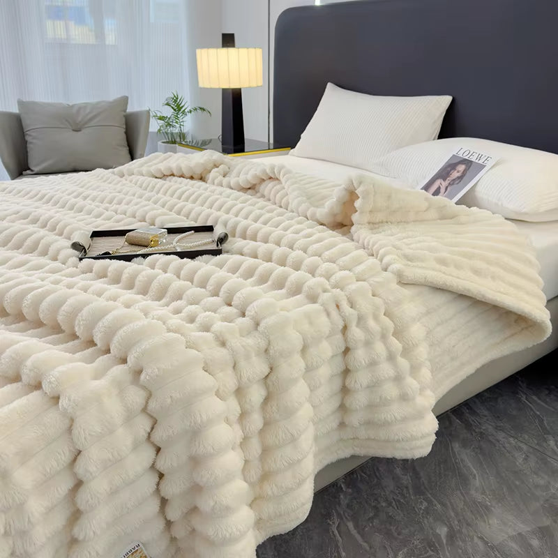Soft Fluffy Wide Striped Blankets for Beds Air Conditioner Plush Throw Blanket Winter Bed Linen Sofa Cover Bedspread Blankets