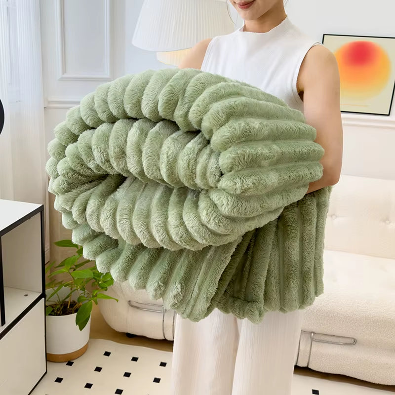 Soft Fluffy Wide Striped Blankets for Beds Air Conditioner Plush Throw Blanket Winter Bed Linen Sofa Cover Bedspread Blankets