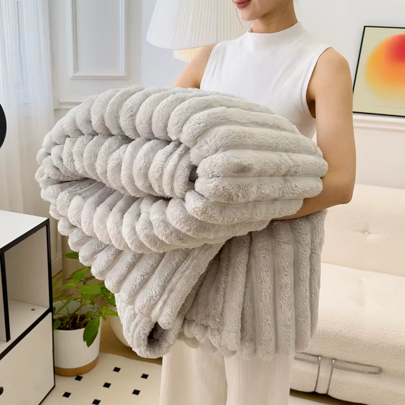 Soft Fluffy Wide Striped Blankets for Beds Air Conditioner Plush Throw Blanket Winter Bed Linen Sofa Cover Bedspread Blankets