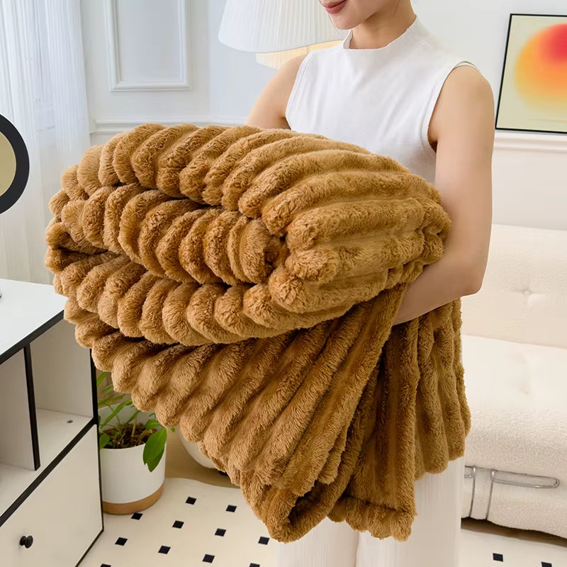 Soft Fluffy Wide Striped Blankets for Beds Air Conditioner Plush Throw Blanket Winter Bed Linen Sofa Cover Bedspread Blankets