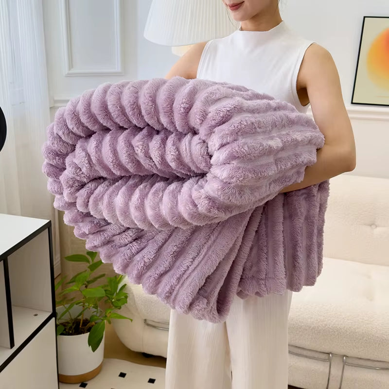 Soft Fluffy Wide Striped Blankets for Beds Air Conditioner Plush Throw Blanket Winter Bed Linen Sofa Cover Bedspread Blankets