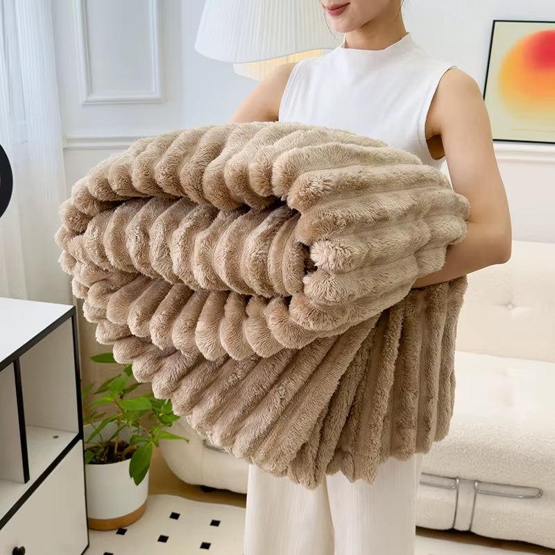 Soft Fluffy Wide Striped Blankets for Beds Air Conditioner Plush Throw Blanket Winter Bed Linen Sofa Cover Bedspread Blankets