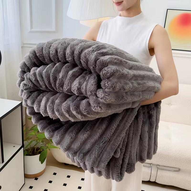 Soft Fluffy Wide Striped Blankets for Beds Air Conditioner Plush Throw Blanket Winter Bed Linen Sofa Cover Bedspread Blankets