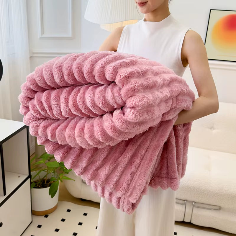 Soft Fluffy Wide Striped Blankets for Beds Air Conditioner Plush Throw Blanket Winter Bed Linen Sofa Cover Bedspread Blankets