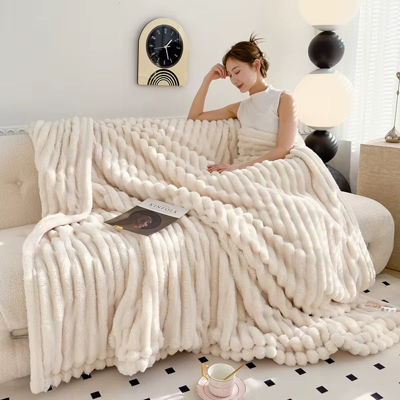 Soft Fluffy Wide Striped Blankets for Beds Air Conditioner Plush Throw Blanket Winter Bed Linen Sofa Cover Bedspread Blankets